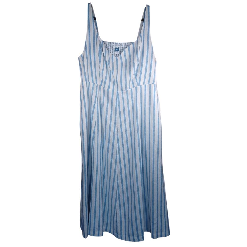 Old Navy Blue White Striped Coastal Maxi Dress XXL Linen Blend Summer Dress - Picture 2 of 7